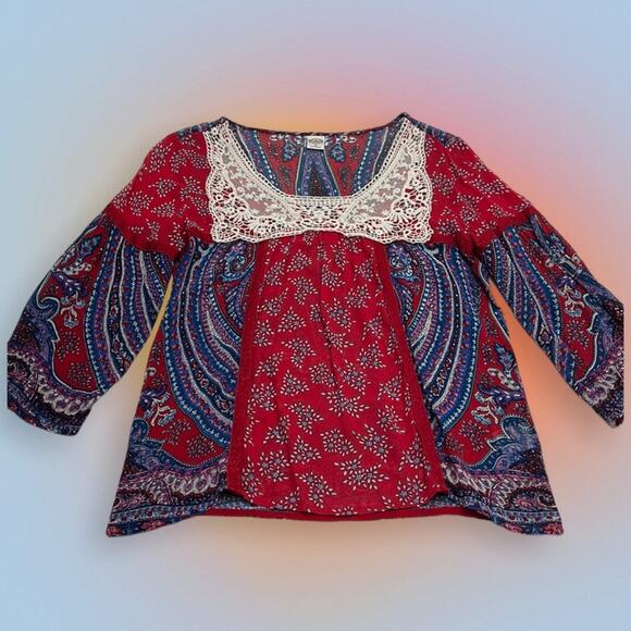 Bila Tops - BILA Women’s Small Red Blue Lace Scoop Neck Top